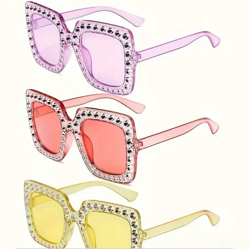 Large Square Glasses with Shiny Rhinestone! Candy Color Decorative Shades